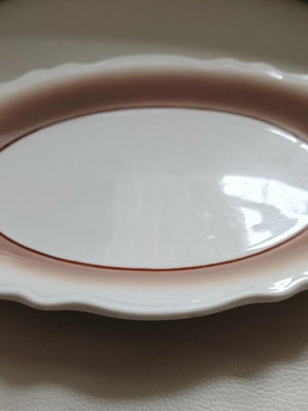 Vtg.Homer Laughlin Scalloped Plates Rare Tan/White Large (4) 11.5" X 8.5" Oval